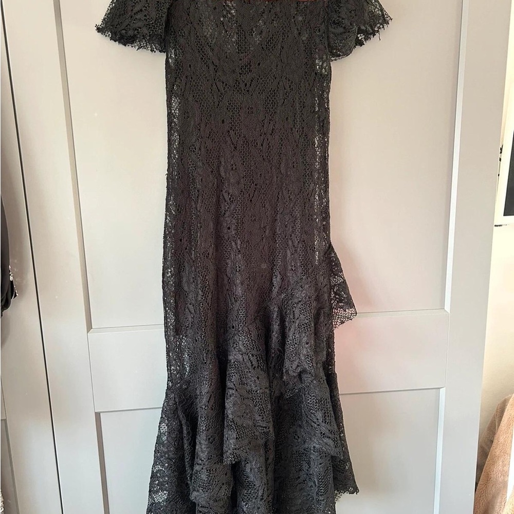 Reclaimed Vintage Charcoal Asymmetrical Lace Dress
